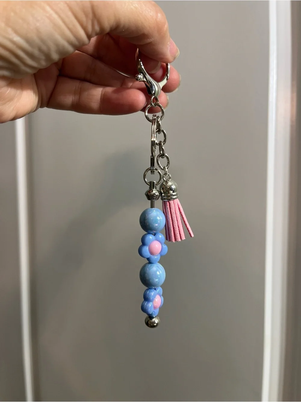 Blue & Pink Floral Bead Tassel Keychain
